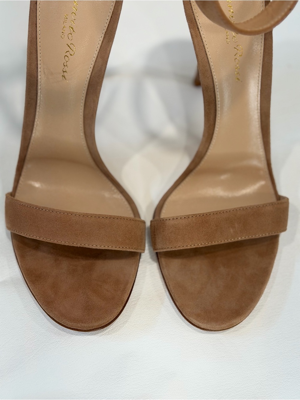 Gianvito Rossi PortofinoTan Suede Ankle-Strap Stiletto Sandals - Picture 6 of 16